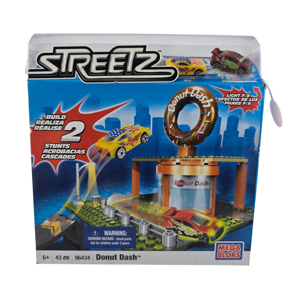 Mega Bloks Streetz Donut Dash 96434 Set 43pc 2 Car NEW Distressed Packaging READ